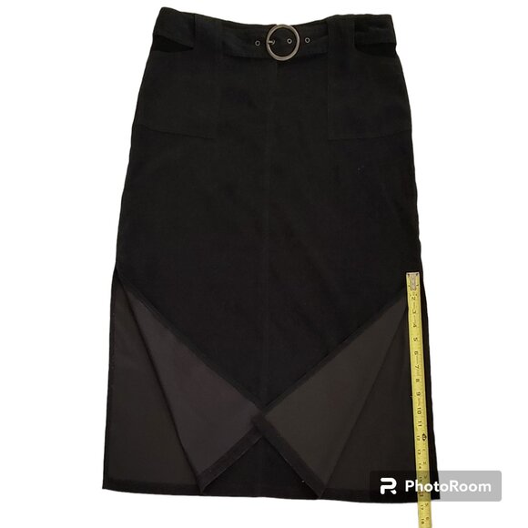 Vintage 90s Y2K Faux Suede Belted Maxi Midi Skirt with Pockets & Side Slits - Picture 10 of 11